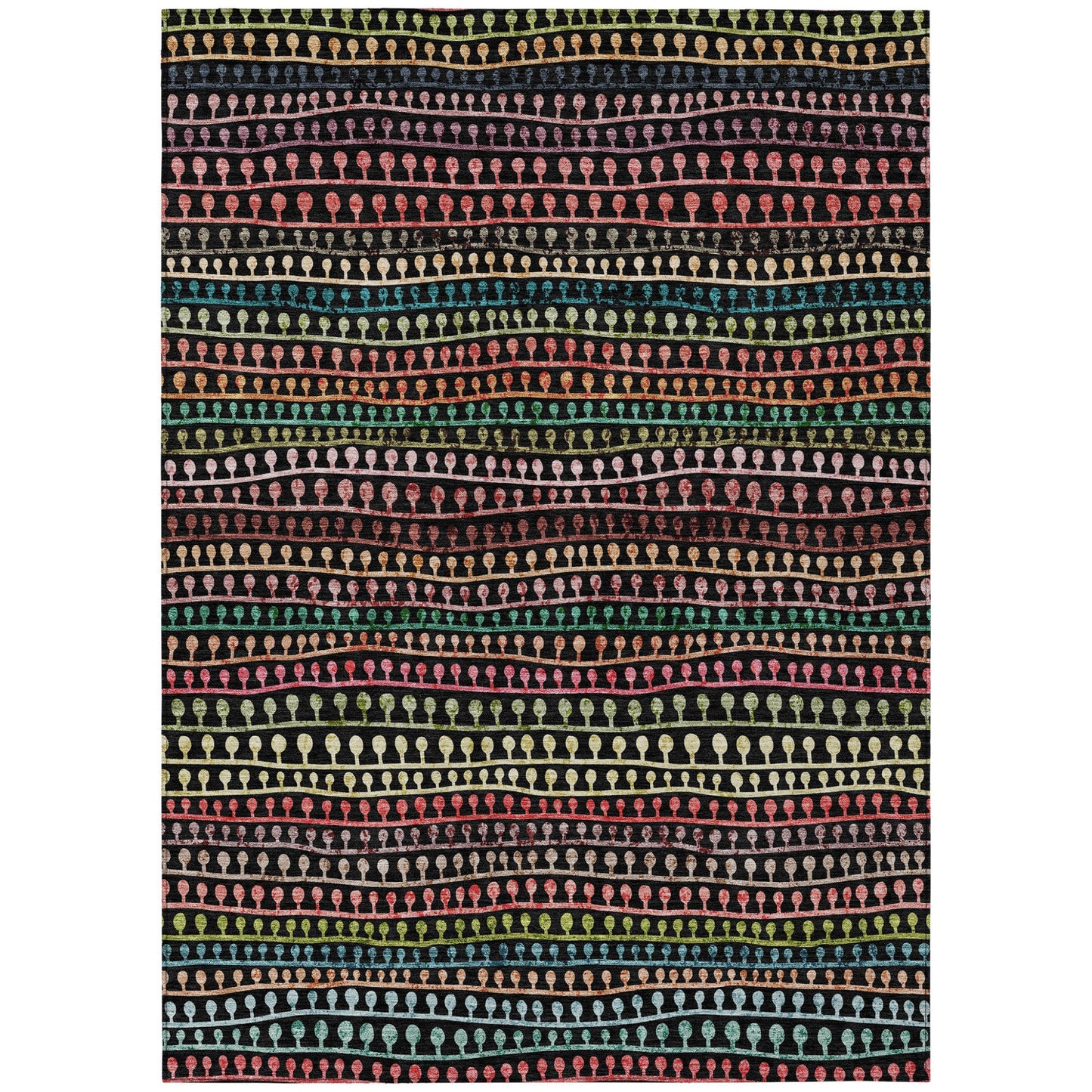 5' X 8' Black Green And Gold Striped Washable Indoor Outdoor Area Rug - LittleLoafRoastingCo