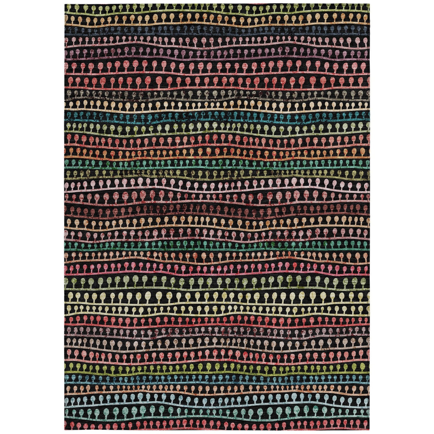 5' X 8' Black Green And Gold Striped Washable Indoor Outdoor Area Rug - LittleLoafRoastingCo