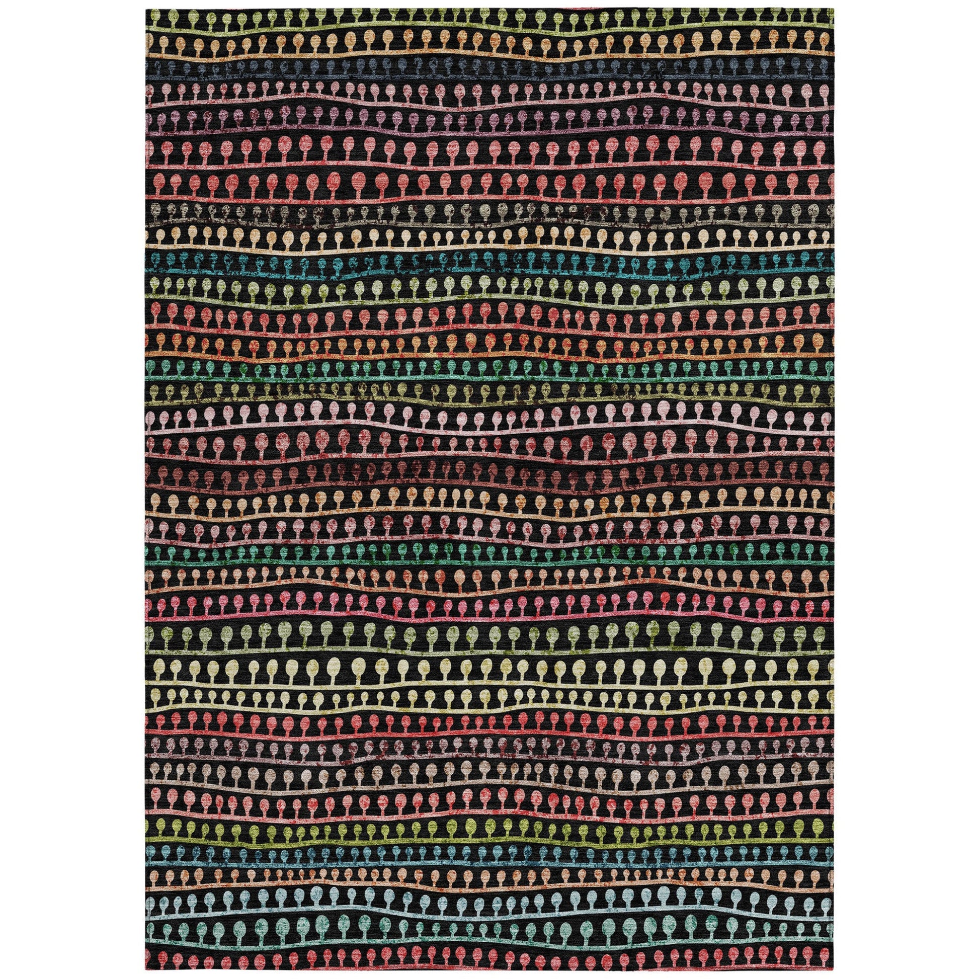 5' X 8' Black Green And Gold Striped Washable Indoor Outdoor Area Rug - LittleLoafRoastingCo