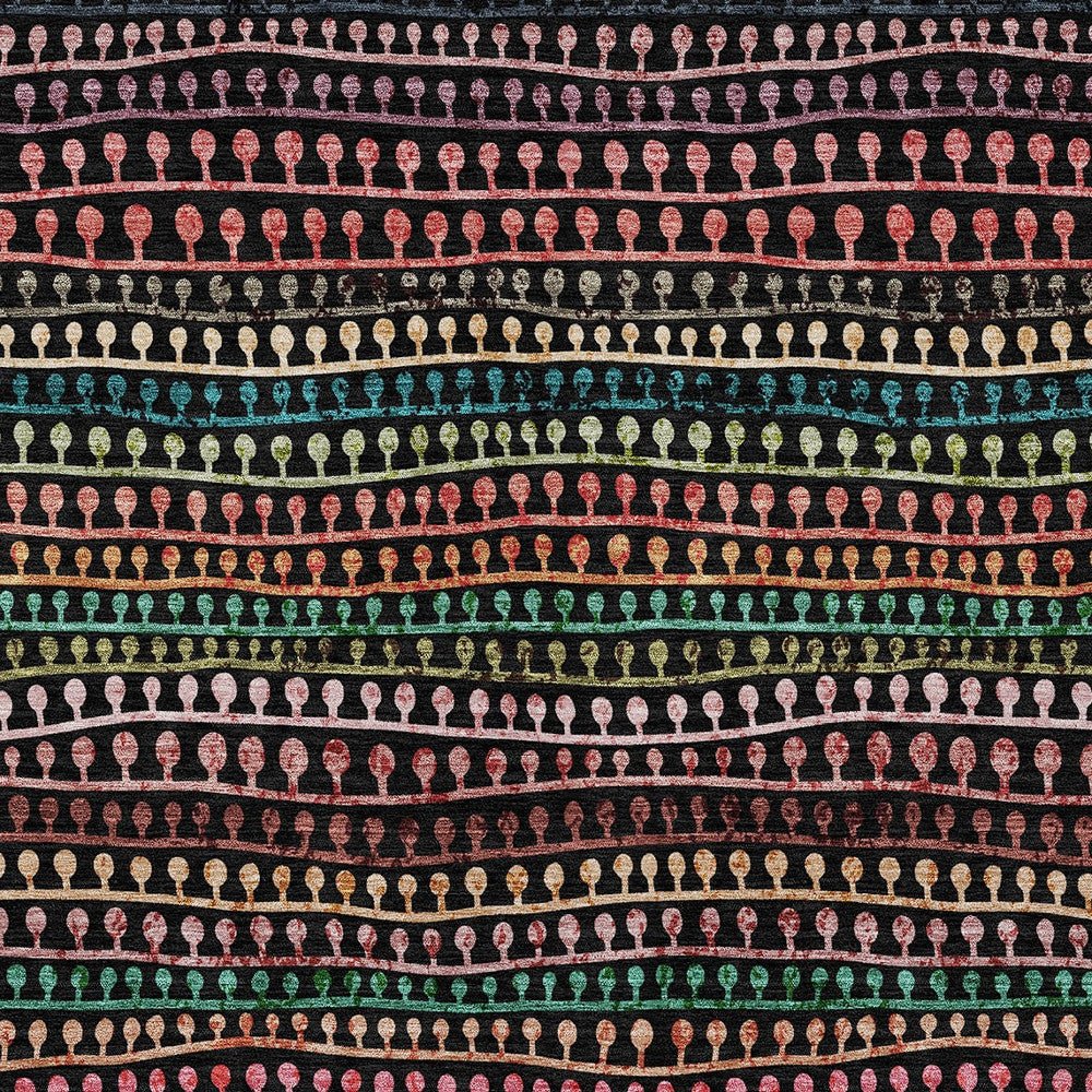 5' X 8' Black Green And Gold Striped Washable Indoor Outdoor Area Rug - LittleLoafRoastingCo