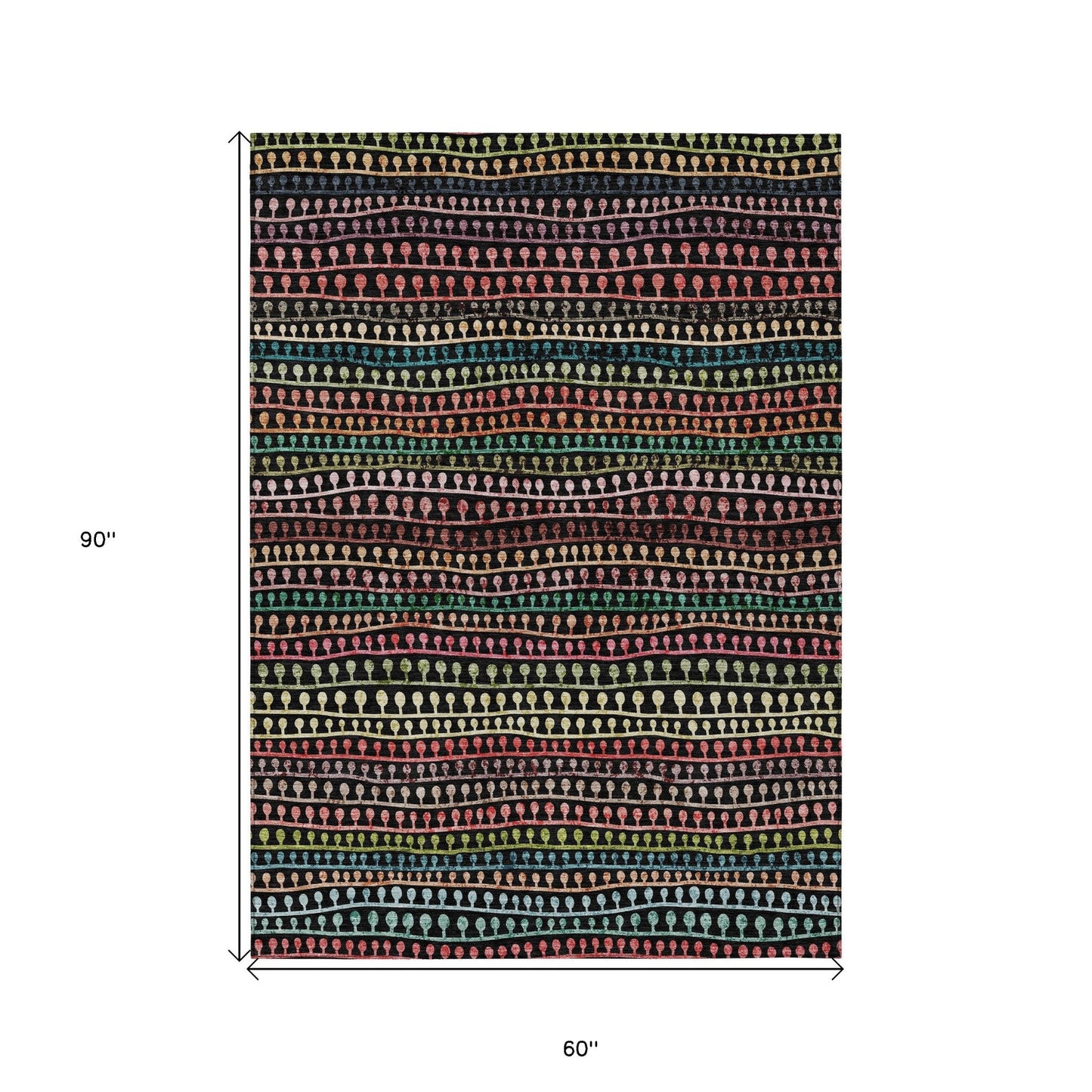 5' X 8' Black Green And Gold Striped Washable Indoor Outdoor Area Rug - LittleLoafRoastingCo