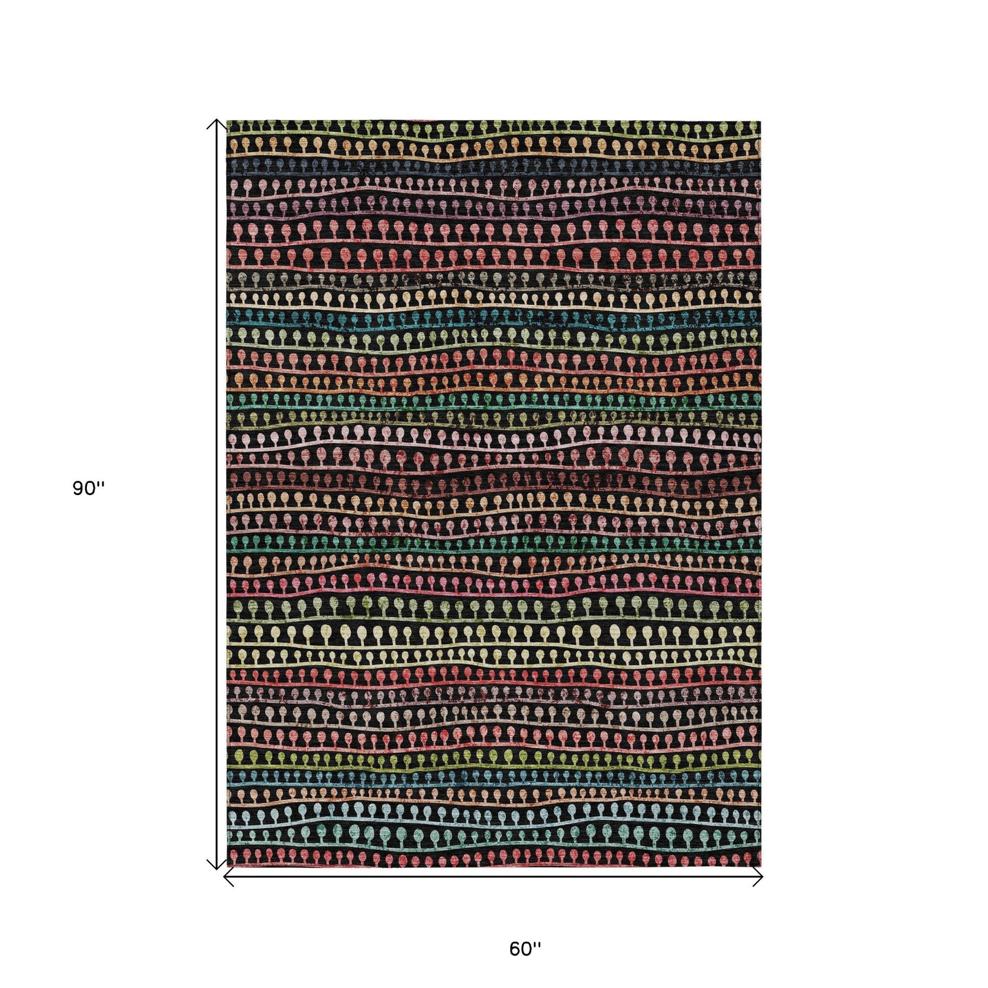 5' X 8' Black Green And Gold Striped Washable Indoor Outdoor Area Rug - LittleLoafRoastingCo